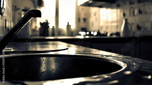 Obraz na płótnie Modern Kitchen Sink with Soft Light and Cozy Atmosphere w salonie