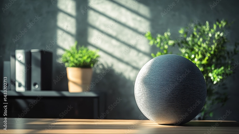 Modern Minimalist Decor with Textured Sphere and Lively Greenery