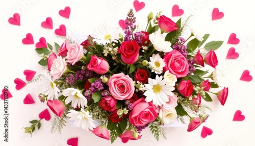 Colorful flower arrangement with hearts