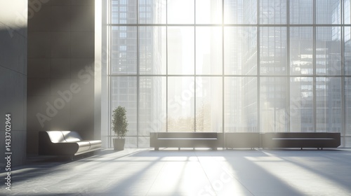 Modern Office Lobby with Natural Light and Minimalist Design