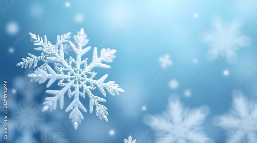 Close-up of a snowflake on a blue backdrop. Ideal for winter, holiday, or science-themed projects. Close-up of a snowflake on a blue backdrop. Ideal for winter, holiday, or science-themed projects.