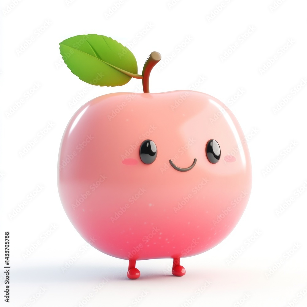 Obraz premium cute cartoon rose apple character isolated 3D render on white background 
