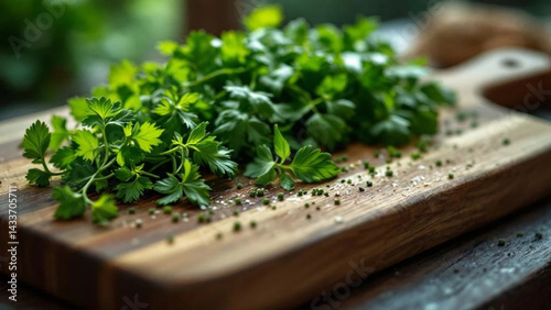 Obraz na płótnie Fresh herbs on the wooden chopping board. w salonie