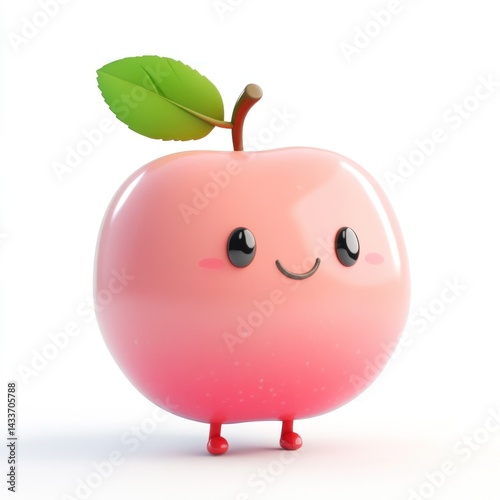 cute cartoon rose apple character isolated 3D render on white background 