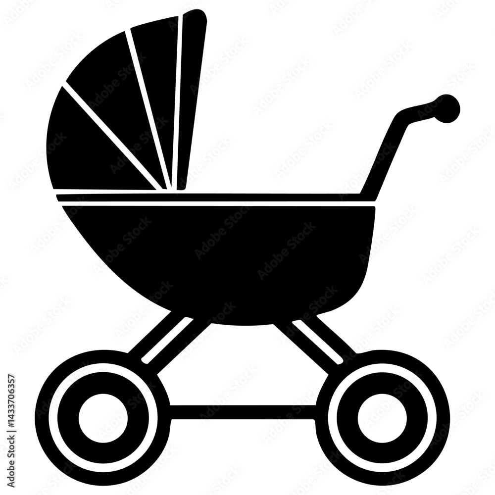 Stylish vector silhouette of a baby stroller perfect for design projects Stylish vector silhouette of a baby stroller perfect for design projects