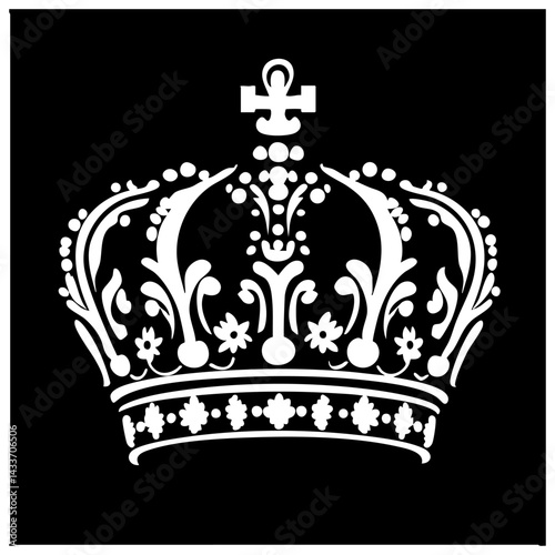 Elegant black silhouette of a royal crown with intricate floral details emphasizing regality