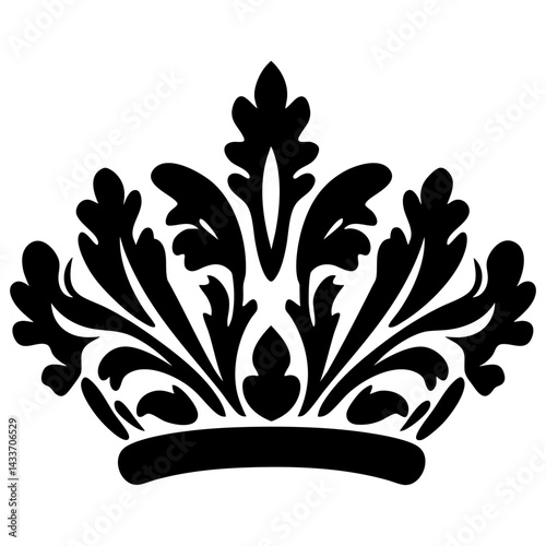 Elegant black vector silhouette crown adorned with intricate leaf patterns
