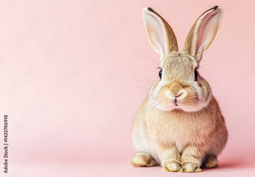 Obraz premium Tan Rabbit on Pink Background Studio Portrait