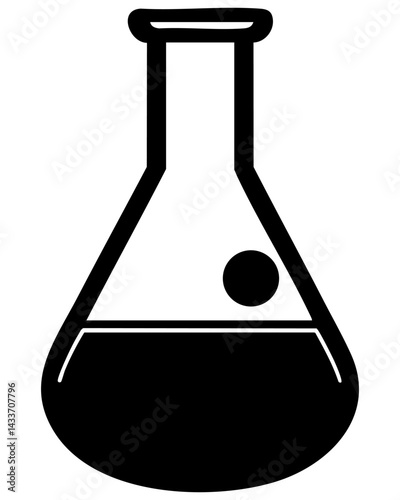 Unique vector silhouette representation of a laboratory flask with liquid inside