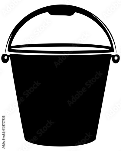 Black vector silhouette of a bucket with a handle showcasing its simple design and functionality