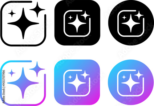 Set of colorful circular and square artificial intelligence app logo icons. Vector illustration of a collection of AI app symbols for creating and generating ads