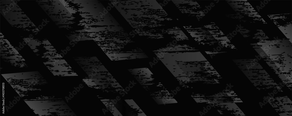 Black rough grunge abstract background overlap layer on dark space with diagonal lines decoration. Modern graphic design element vintage style concept for web banner, flyer, card or brochure cover