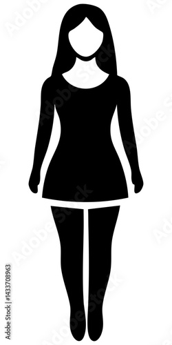 Black vector silhouette of a woman standing upright in casual pose