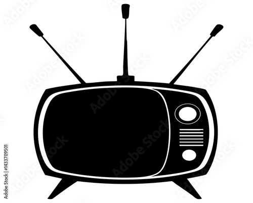 Vintage television set silhouette with antennae against a plain background