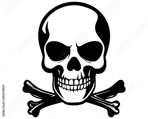 Black vector silhouette of a skull and crossbones symbol representing danger and toxicity