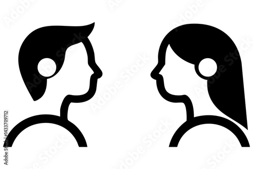 Silhouettes of a man and a woman facing each other in a minimalistic design