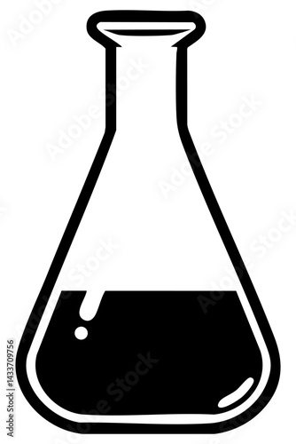 Black vector silhouette of a laboratory flask containing liquid