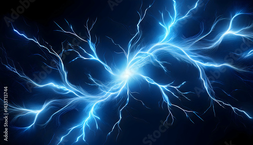Wallpaper Mural Electric Burst: A high-impact image showcasing vibrant, luminous blue electricity emanating from a central point, symbolizing energy and power. Torontodigital.ca