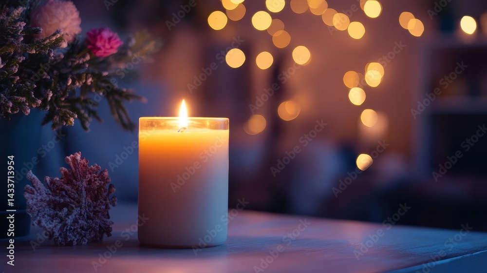 Warm Candlelight in Cozy Atmosphere with Soft Bokeh Background