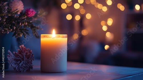 Obraz na płótnie Warm Candlelight in Cozy Atmosphere with Soft Bokeh Background w salonie