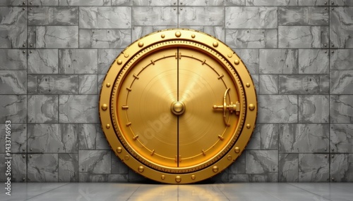 Securing wealth gold vault door showcase industrial setting 3d animation metallic environment close-up view