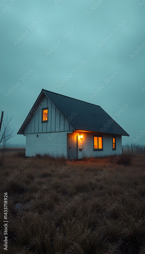 Fototapeta premium Abandoned minimal house, dreamy atmosphere. White tone