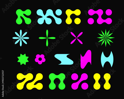 Retro Y2K abstract vector set with stars, blobs, ovals, and metaballs. Perfect for futuristic posters, fashion graphics, web design, and bold nostalgic aesthetics.