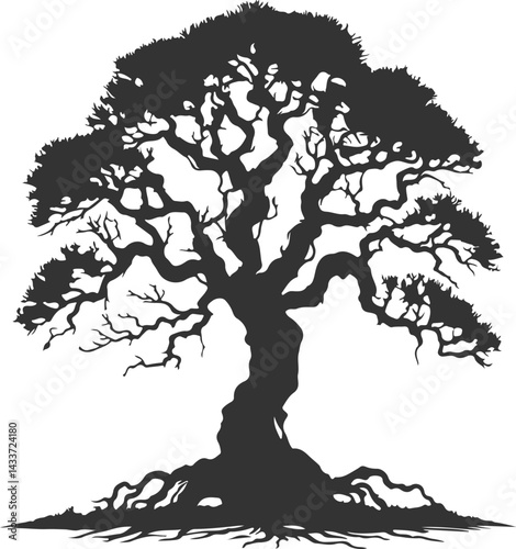 Vector Tree Illustration in Black and White