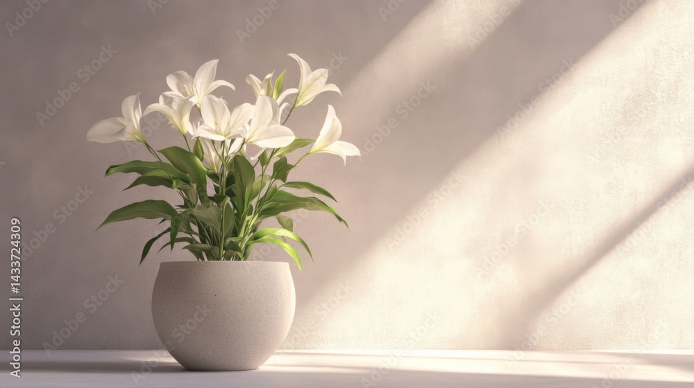 White Lilies in a Speckled Pot in Soft Light White Lilies in a Speckled Pot in Soft Light