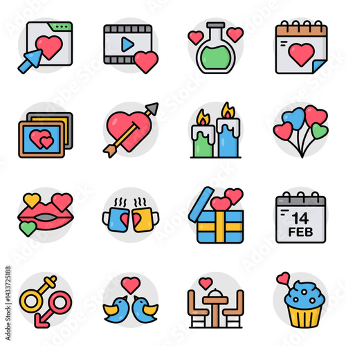 Set of Romance Flat Icons