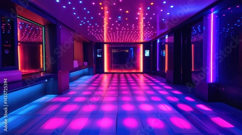 Wallpaper Mural Vivid club scene with neon lights illuminating dance floor and ceiling stars Torontodigital.ca