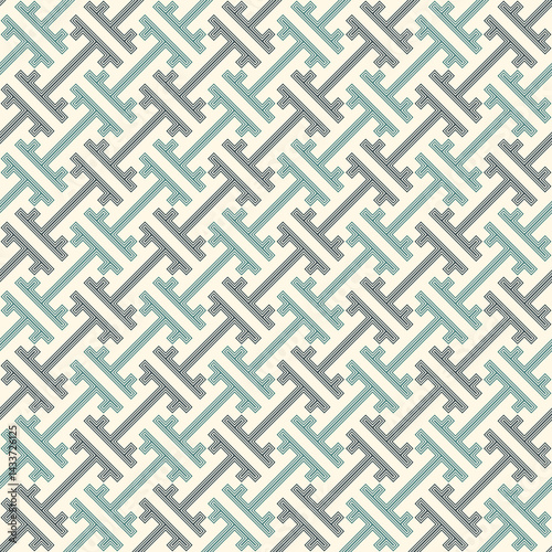 Seamless Sayagata ornament. Repeated interlocking keys background. Oriental pattern. Window tracery image. Ancient ethnic mosaic. Geometric digital paper. Ethnical textile print. Vector work.