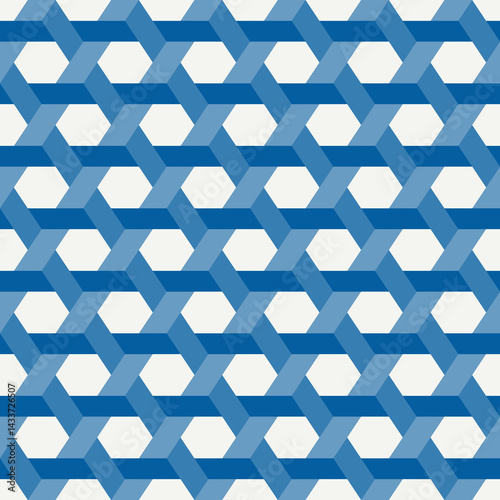 Hexagonal seamless pattern. Honeycomb surface print. Mosaic tiles. Flooring background. Wicker, weave, entwine effect geometric ornament. Modern geo design wallpaper. Vector abstract. Digital paper.