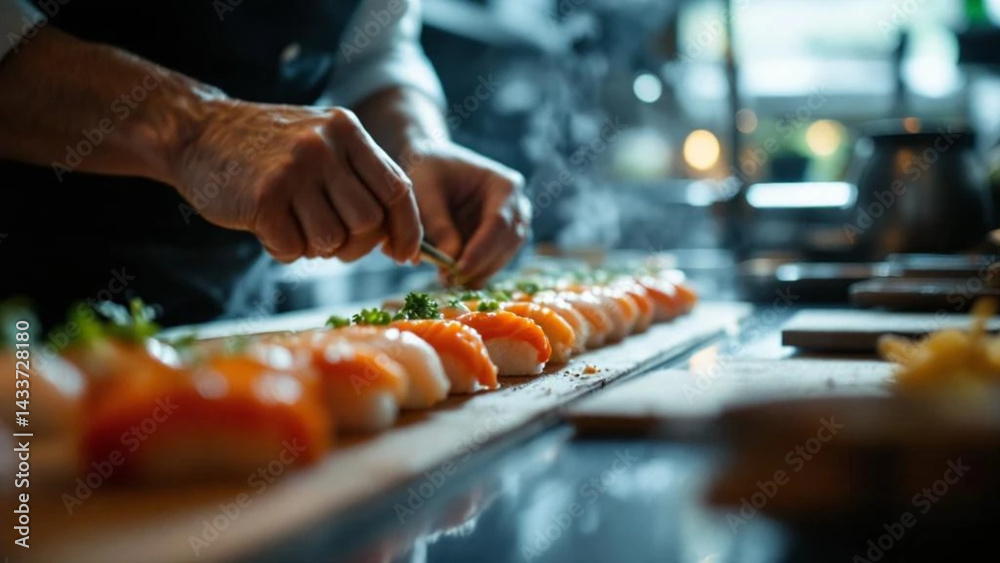 Preparing sushi in the kitchen. Close up.