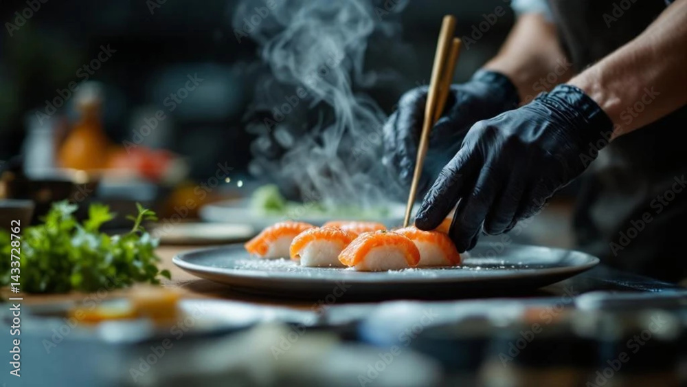 Preparing sushi in the kitchen. Close up.