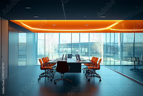 Wallpaper Mural Modern conference room with orange chairs and sleek technology setup Torontodigital.ca