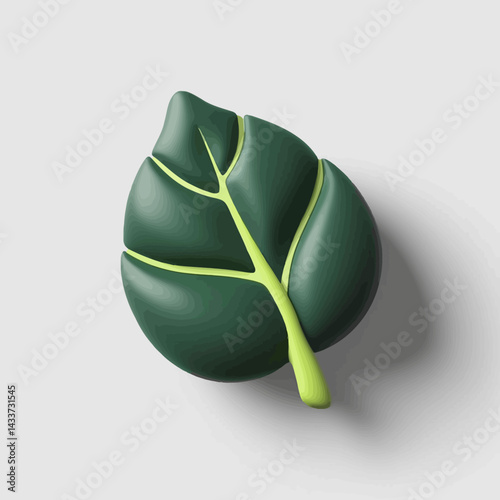 Green Leaf 3D Render Illustration on White Background
