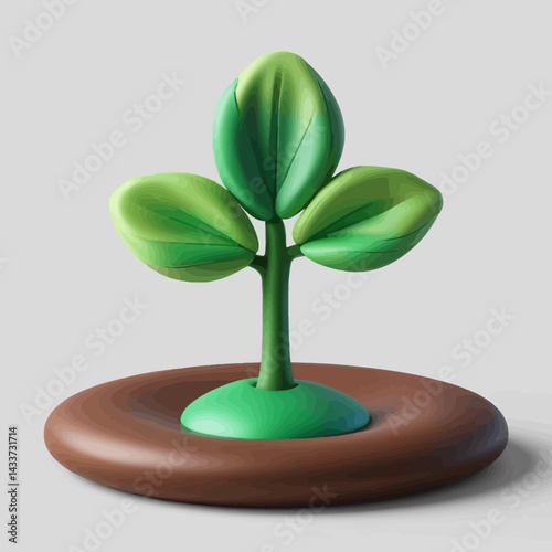 Cartoon Plant Growing from Soil, 3D Render