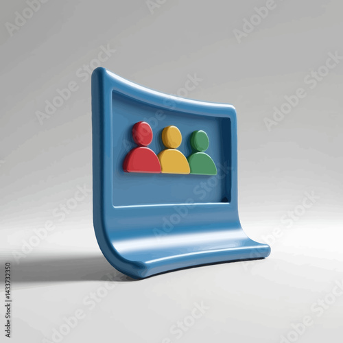 Three Abstract Colorful People Icons on Blue Frame