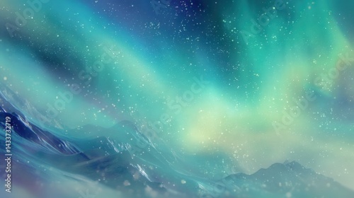 Abstract aurora borealis over icy mountains, dreamy winter landscape. Perfect for backgrounds, wallpapers, and atmospheric designs.