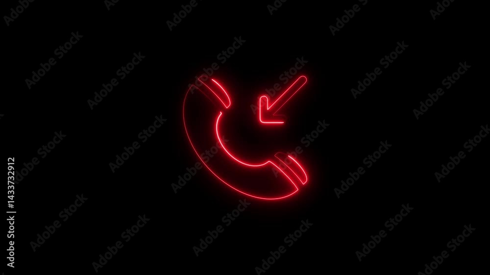 Neon red incoming call icon animation on a black background Neon red incoming call icon animation on a black background
