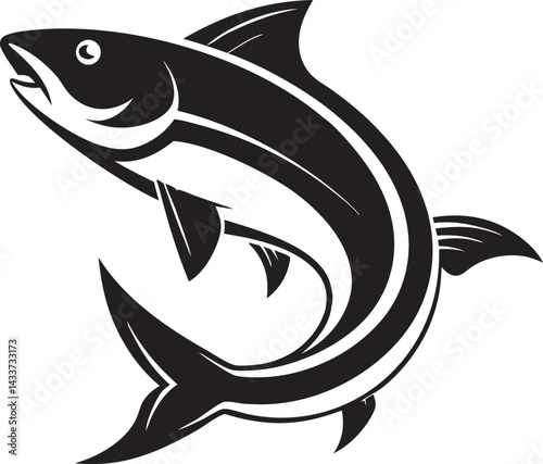 Minimalist Fish Silhouette: Stylized Fish & Hook Vector Design