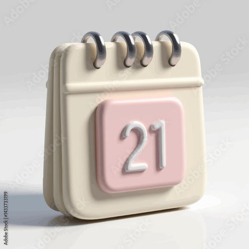 Cute 3D Calendar Icon Displaying the Number 21