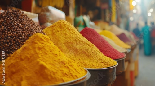 Spices line shelves, vibrant hues creating culinary kaleidoscope, promising aromatic, tasty experiences, flavorful cooking.