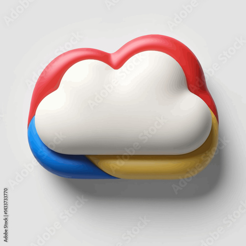 Colorful 3D Cloud Shape on White Background for Cloud Computing Concepts