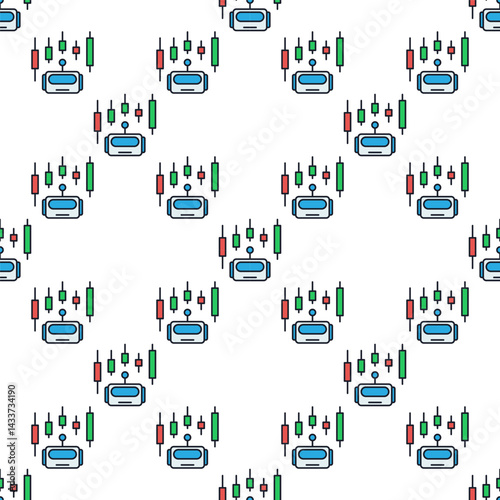 Trading Robot or Bot vector colored seamless pattern