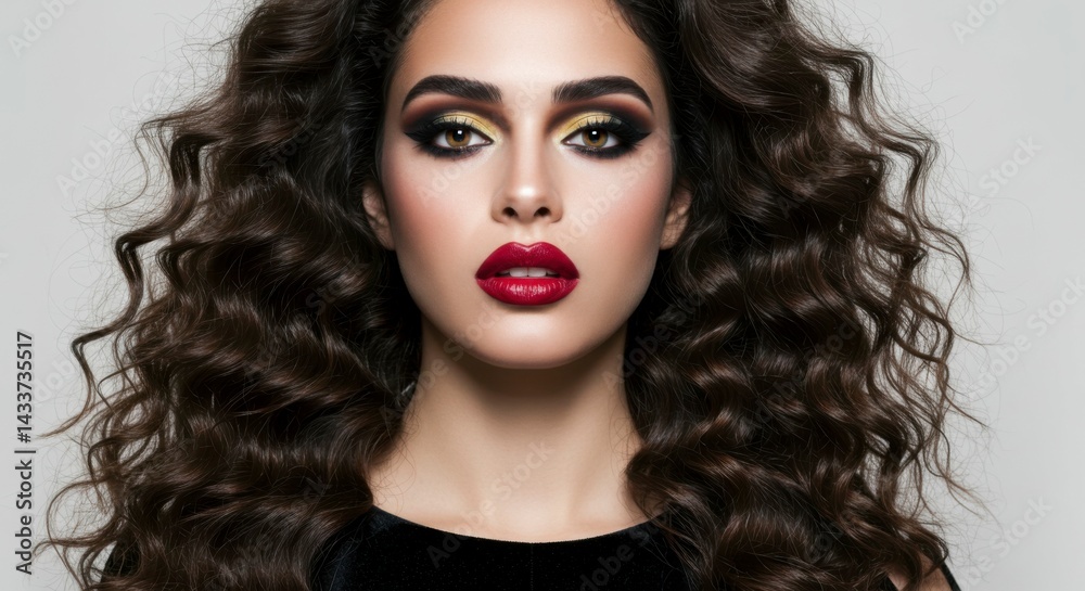 Fototapeta premium Woman with curly hair and makeup