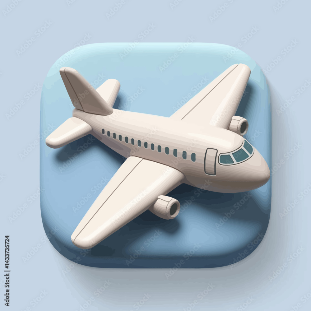 Fototapeta premium 3D Airplane Icon on Blue Background, Aviation and Travel Concept