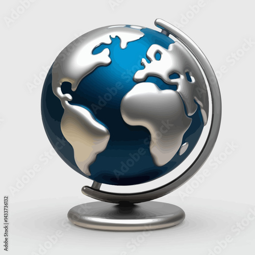 Silver and Blue Globe Model Depicting World Geography