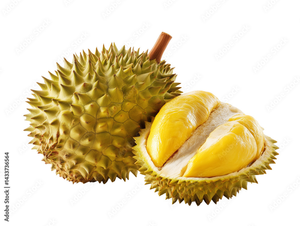 Naklejka premium a durian with a slice beside it